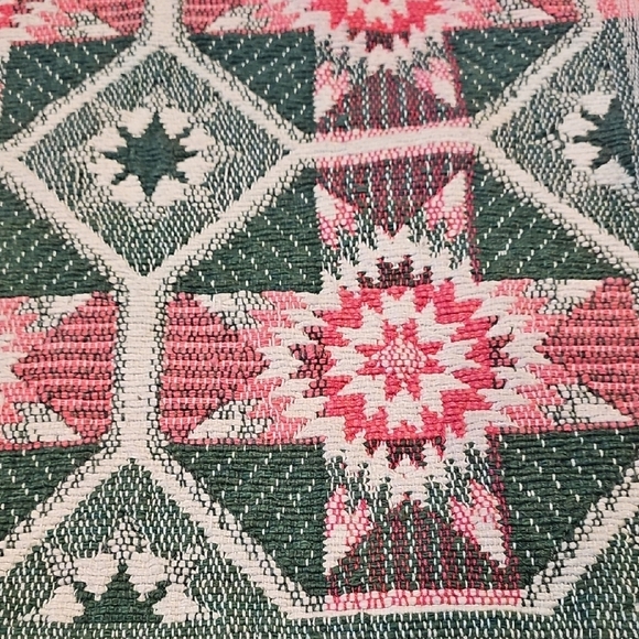 Area Rug Country Quilt Pattern Cotton Woven Fringe Vaccaro-Smith Green 40" X 22" - Picture 2 of 3
